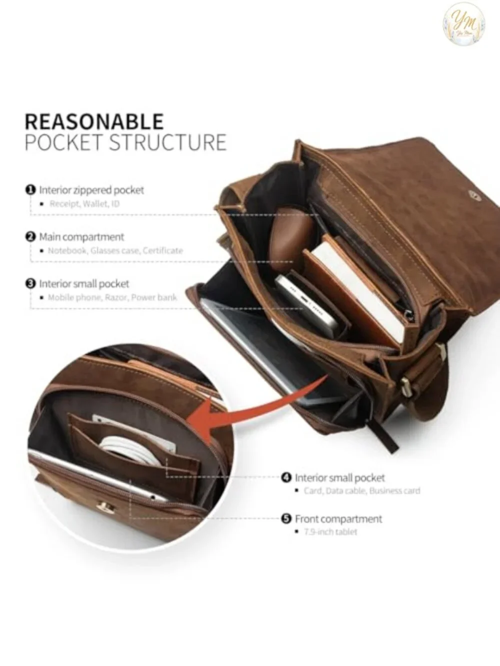 Mens Leather Crossbody Messenger Bag Work Travel Casual